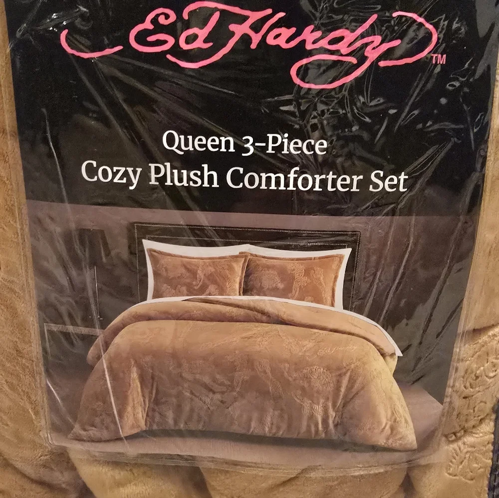 Ed Hardy Crouching Tiger Embossed Full/Queen Comforter Set New
